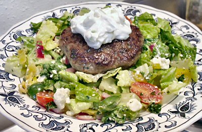 GYRO BURGERS WITH GREEK SALAD