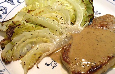 MUSTARD PORK CHOPS WITH CRISPY CABBAGE